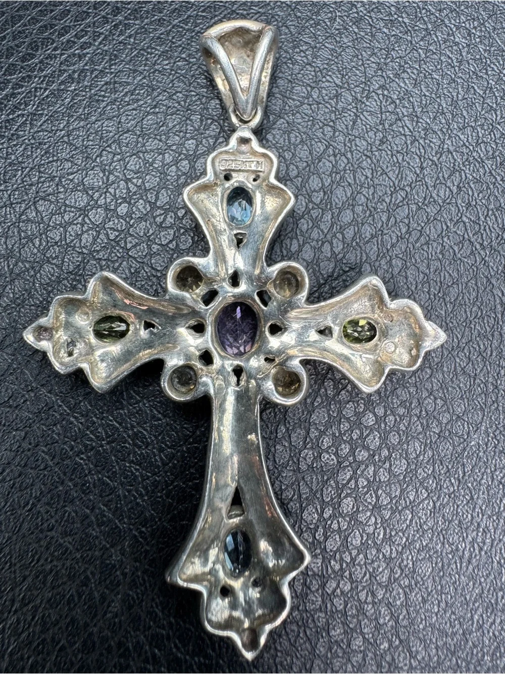 Sterling silver cross pendant with real stones - Picture 2 of 4